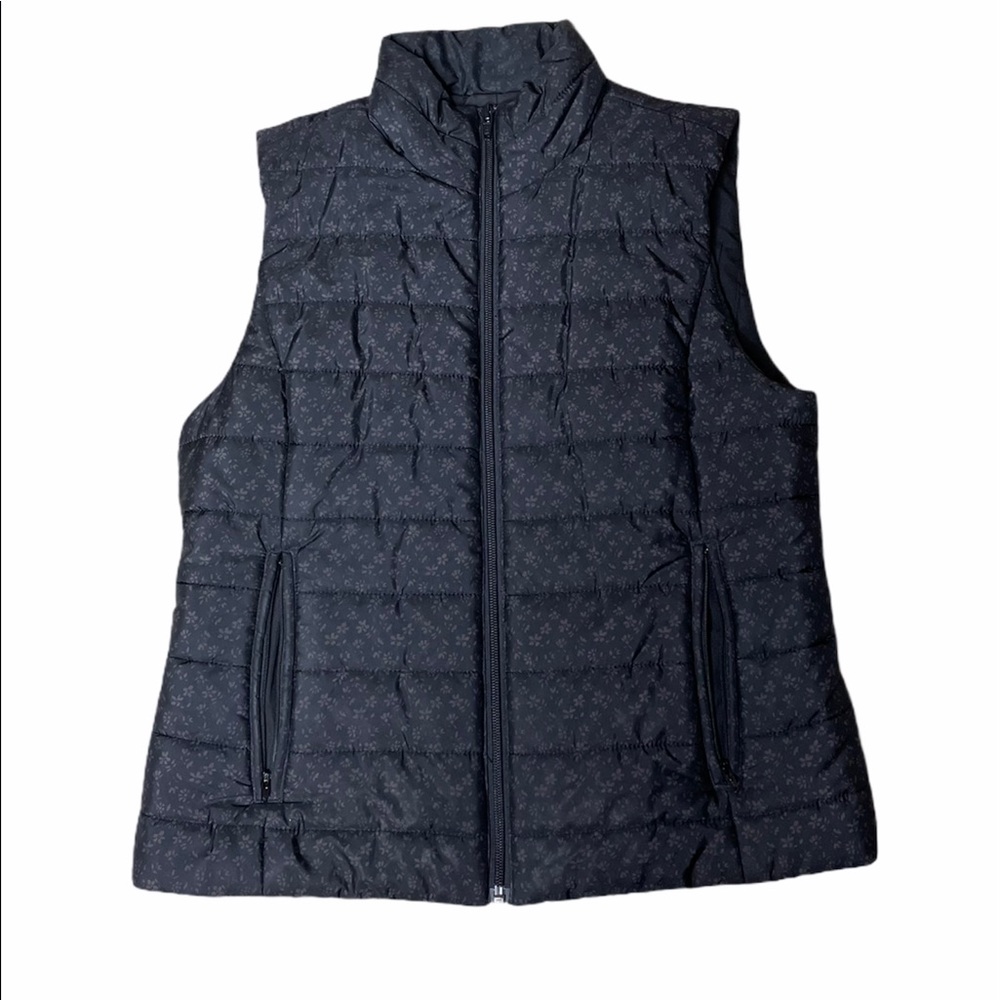 Loft Black Floral Puffer Vest Size Small